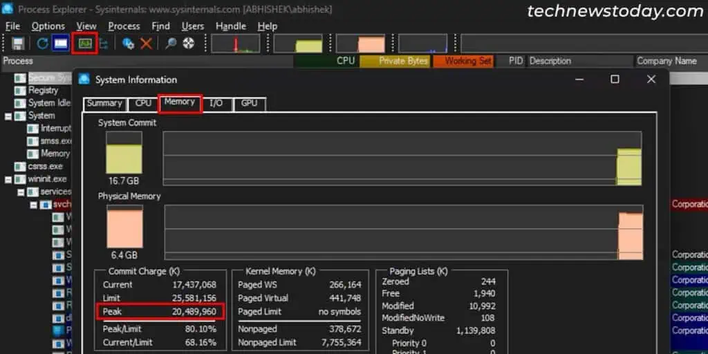 How Much Virtual Memory Should I Set? 5 process-explorer-peak-commit-charge-1024x512