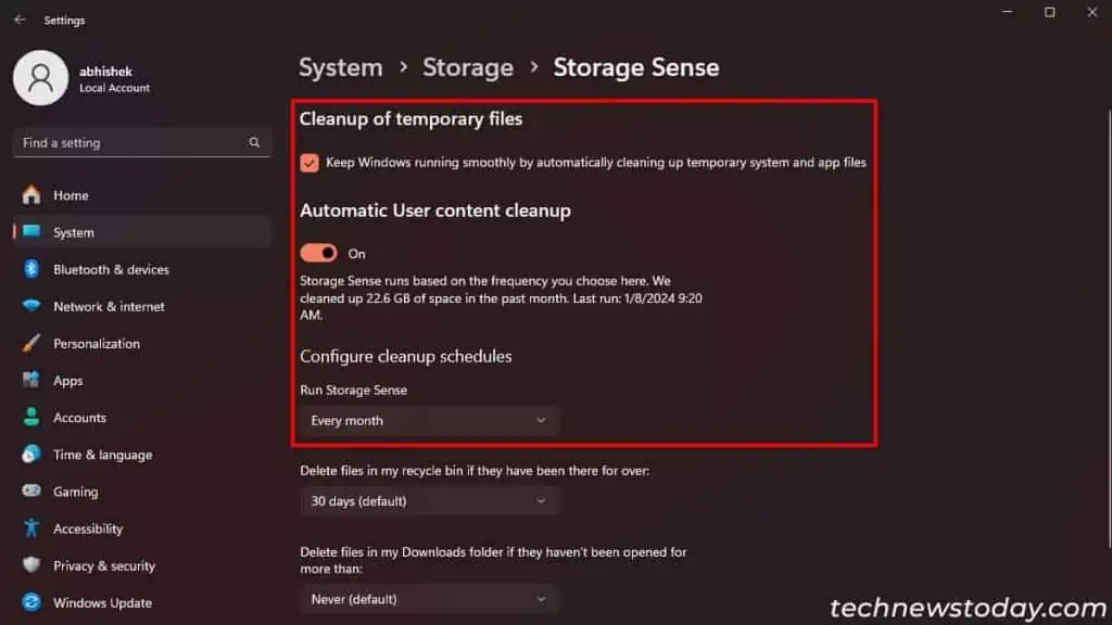 How Often Should I Run Storage Sense or Disk Cleanup? 1 run-storage-sense-every-month-automatic-1024x576