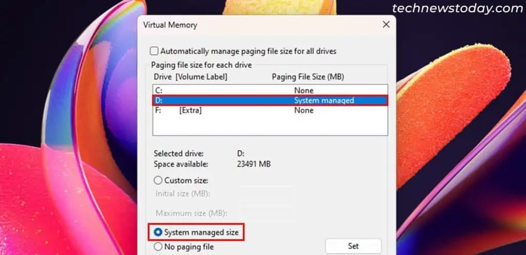 How Much Virtual Memory Should I Set? 2 system-managed-another-drive-1024x497