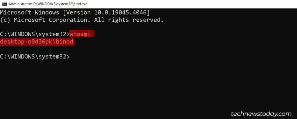 7 Easy Ways to Find Your Windows Username 2 running-whoami-command-1-1024x411