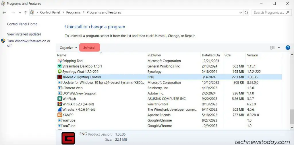 Is Your RAM RGB Not Working? Here's How to Fix It 3 uninstall-trident-zlighting-control-1024x507